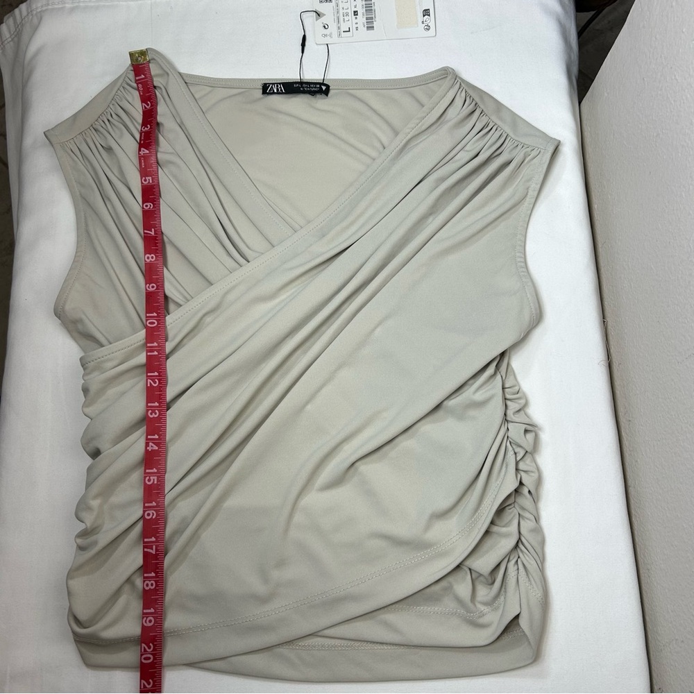 Zara Stretch Ivory Sleeveless Drape Casual Stylish Top L - Picture 11 of 16